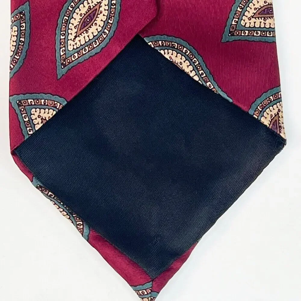 Stafford Paisley Print Mens Neck Tie Red Green 100% Silk Made in USA